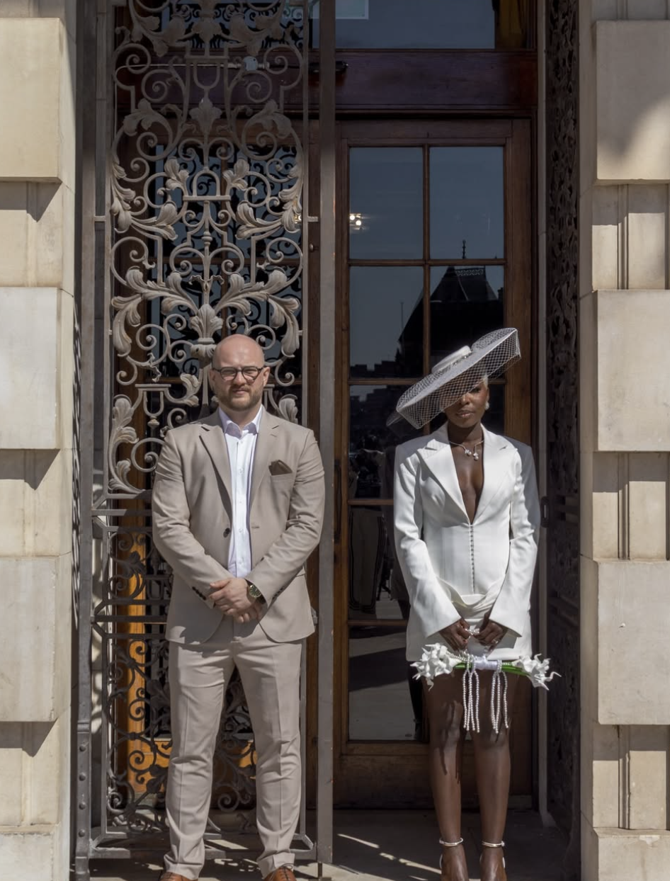Wedding couple at historic building